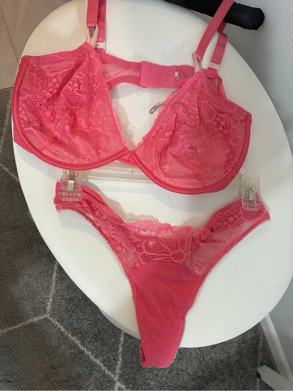 Victoria's Secret, Pink Lace Underwire Bra & Thong Set